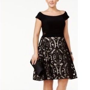 NWT Black two tone party dress, off shoulder, 18w